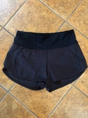 Lululemon Running Black Athletic Shorts with Wide Waistband Built in brief
